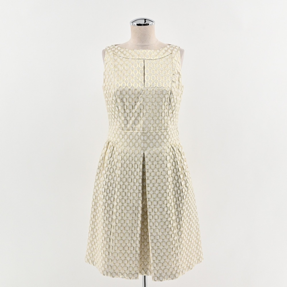 Ralph Lauren Metallic‎ Pleated Dress Size 6 Gold Fit Flare Sleeveless Party LRL